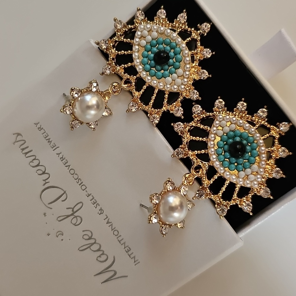 Evil Eye Heart Beaded Earrings